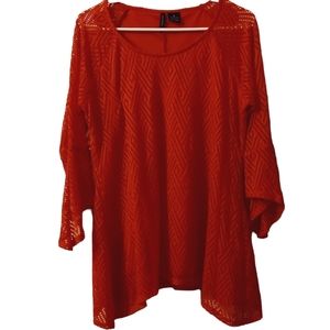 New Directions Women's Lined with Overlay Bell Sleeve Blouse, Size M, Color: Red